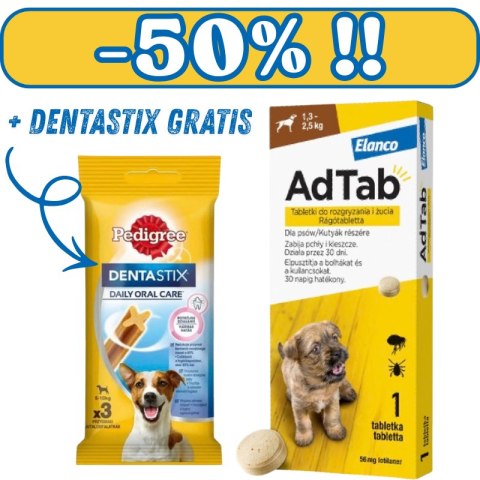 Elanco AdTab 56mg Tabletka Na Pchły I Kleszcze Dla Psów 1,3-2,5kg