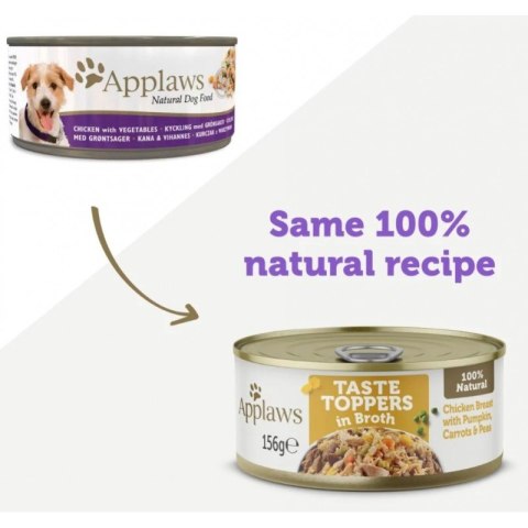 Applaws® Taste Toppers Naturalna Mokra Karma Dla Psów Kurczak Z Dynią, Marchewką I Groszkiem W Bulionie 156 G Puszka