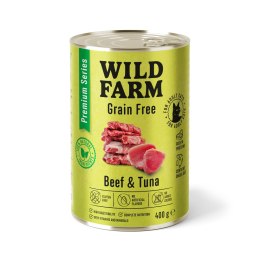 Wild Farm Premium Mokra Karma Dla Dorosłych Kotów Wołowina I Tuńczyk 400g