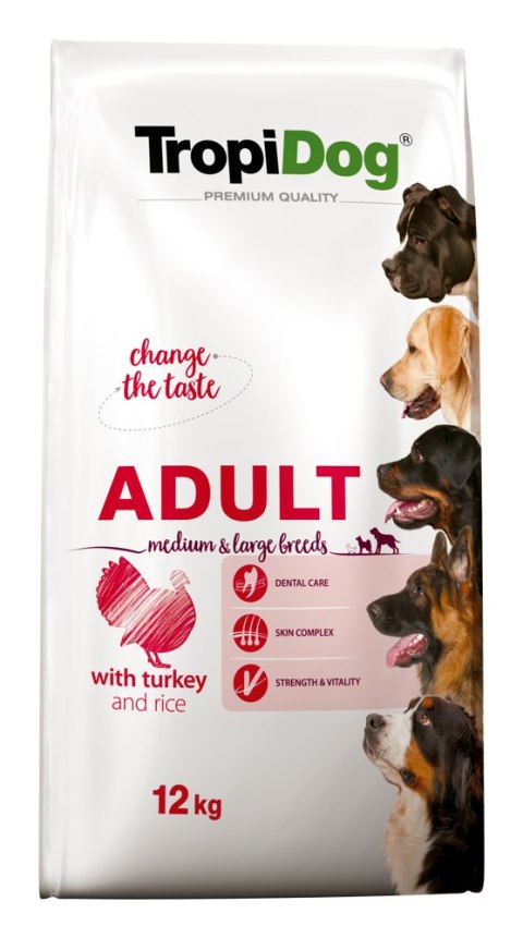 Tropidog Premium Adult Medium & Large Breed Indyk Z Ryżem 12kg