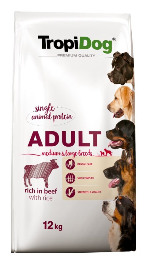 Tropidog Premium Adult Medium & Large Breed Wołowina Z Ryżem 12kg